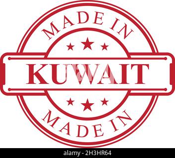 Made in Kuwait label icon with red color emblem on the white background. Vector quality logo emblem design element. Vector illustration EPS.8 EPS.10 Stock Vector