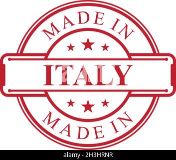 Made in Italy label icon with red color emblem on the white background. Vector quality logo emblem design element. Vector illustration EPS.8 EPS.10 Stock Vector