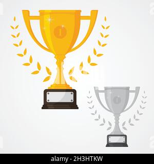 Winner solid trophy icon with number one and different color. Gold and silver cup trophy icon symbol in flat style. Vector illustration EPS.8 EPS.10 Stock Vector