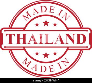 Made in Thailand label icon with red color emblem on the white background. Vector quality logo emblem design element. Vector illustration EPS.8 EPS.10 Stock Vector