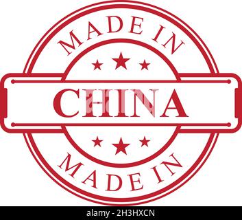 Made in China label icon with red color emblem on the white background. Vector quality logo emblem design element. Vector illustration EPS.8 EPS.10 Stock Vector