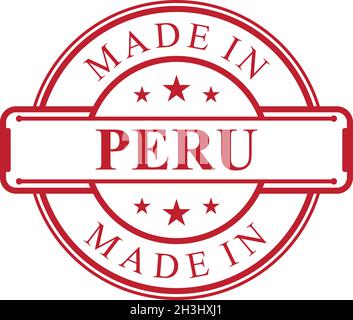 Made in Peru label icon with red color emblem on the white background. Vector quality logo emblem design element. Vector illustration EPS.8 EPS.10 Stock Vector