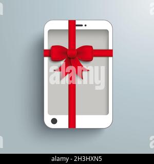 White Smartphone Red Gibbon Gift Stock Photo