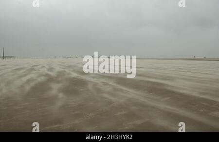 Sandstorm, Beach, Sankt Peter-Ording Stock Photo