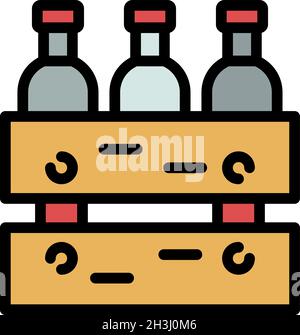 Box of wine bottles icon. Outline box of wine bottles vector icon color flat isolated Stock Vector