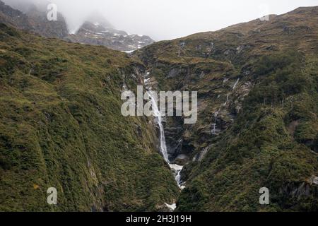 waterfall near shovel flat under Mount Liverpool, New Zealand Stock Photo