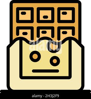 Chocolate bar icon. Outline chocolate bar vector icon color flat isolated Stock Vector