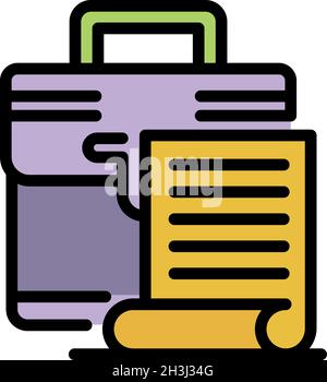 Notary leather bag icon. Outline notary leather bag vector icon color flat isolated Stock Vector
