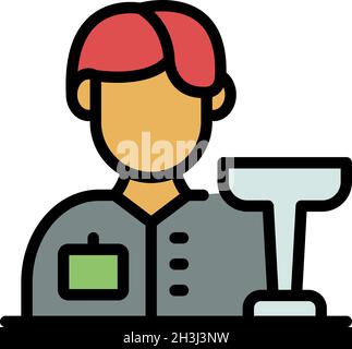 Bartender and a glass icon. Outline bartender and a glass vector icon color flat isolated Stock Vector
