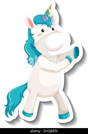 Cute unicorn standing pose on white background illustration Stock Vector