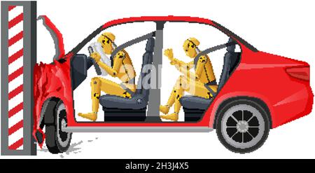 Crash test dummy with broken car illustration Stock Vector