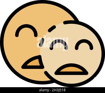 Two sad smiles icon. Outline two sad smiles vector icon color flat isolated Stock Vector