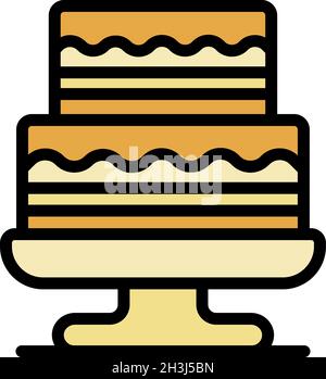 Two level cake on a stand icon. Outline two level cake on a stand vector icon color flat isolated Stock Vector