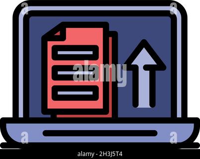 Laptop upload documents icon. Outline laptop upload documents vector icon color flat isolated Stock Vector
