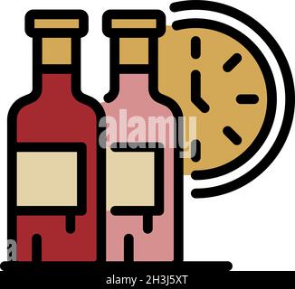 Watch and two bottles icon. Outline watch and two bottles vector icon color flat isolated Stock Vector