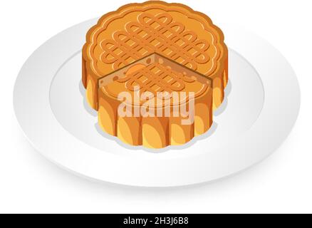 Isolated mooncake on white plate illustration Stock Vector