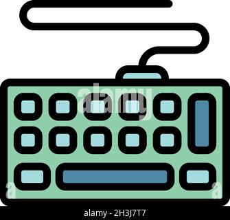 Wired keyboard icon. Outline wired keyboard vector icon color flat isolated Stock Vector