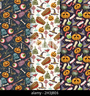 watercolor halloween patterns collection vector design illustration Stock Vector