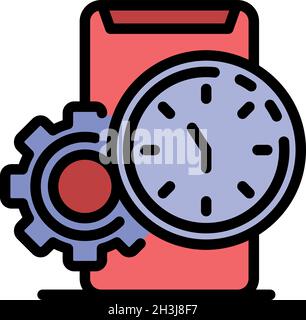 Smartphone gear time icon. Outline smartphone gear time vector icon color flat isolated Stock Vector