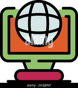 Language translator monitor icon. Outline language translator monitor vector icon color flat isolated Stock Vector