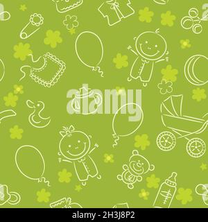Seamless pattern with baby elements. Nice for baby fashion, wallpaper, textile, birthday, wedding, baby and bridal shower invitations. Vector illustration Stock Vector