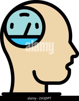 Speedometer in the head icon. Outline speedometer in the head vector icon color flat isolated Stock Vector