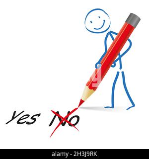 Stickman Red Pen Yes No Stock Photo - Alamy