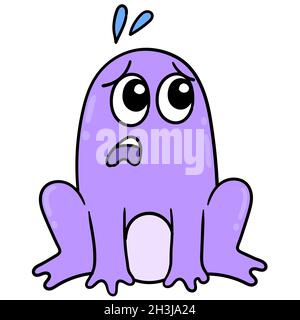 a little purple frog with a frightened face Stock Vector