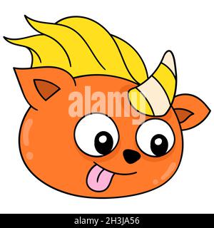 horned cat head with a cute smile on his face Stock Vector