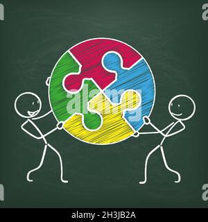 Blackboard Stickman 2 Circle Puzzle Stock Photo