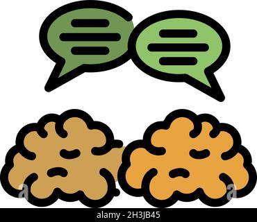 Brain translation communication icon. Outline brain translation communication vector icon color flat isolated Stock Vector