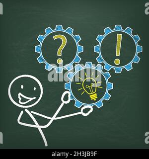 Blackboard Stickman Gear Question Idea Answer Stock Photo