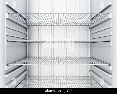 View of empty refrigerator interior. 3D illustration. Stock Photo