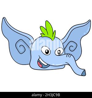 long trunk elephant animal head smiling happily Stock Vector