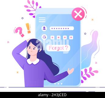 Forgot Password and Account Login for Web page, Protection, Security, Key, Access System in Smartphone or Computer Flat Vector Illustration Stock Vector
