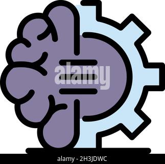 Brain gear wheel icon. Outline brain gear wheel vector icon color flat isolated Stock Vector