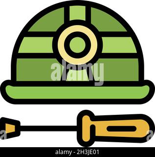 Communications engineer helmet screwdriver icon. Outline communications engineer helmet screwdrivervector icon color flat isolated Stock Vector