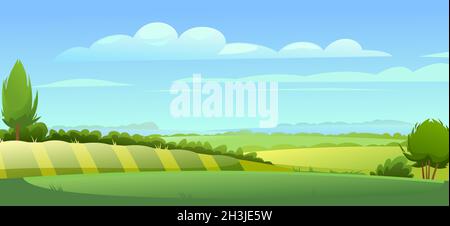 Rural hills. Farm cute landscape. Funny cartoon design illustration ...