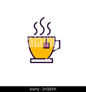 Hot tea cup beverage. Pixel perfect, editable stroke colorful line art icon Stock Vector