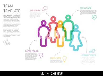 Multipurpose Thick line team infographic template for company overview or hierarchy schema made from colorful thick marker lines on light white backgr Stock Vector