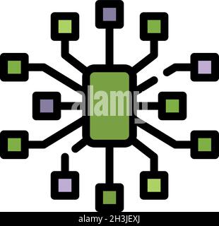 Communications engineer scheme city icon. Outline communications engineer scheme city vector icon color flat isolated Stock Vector
