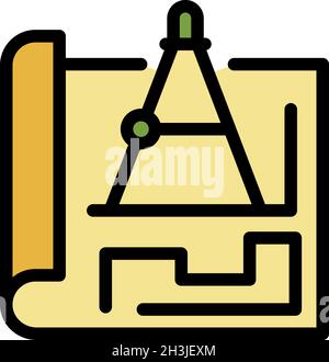 Communications engineer plan icon. Outline communications engineer plan vector icon color flat isolated Stock Vector