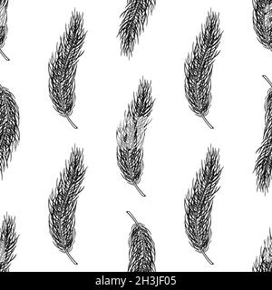 Seamless pattern of Pine tree branch, Christmas new year background, hand drawn botanical print. Vector seasonal wallpaper, winter textile fabric, paper design Stock Vector