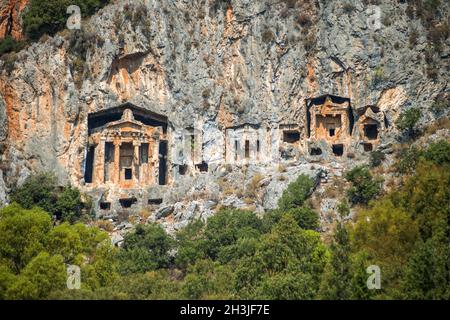 Kaunian rock tombs from Dalyan, Ortaca, Turkey Stock Photo