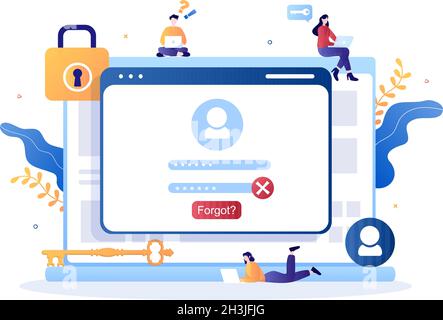 Forgot Password and Account Login for Web page, Protection, Security, Key, Access System in Smartphone or Computer Flat Vector Illustration Stock Vector