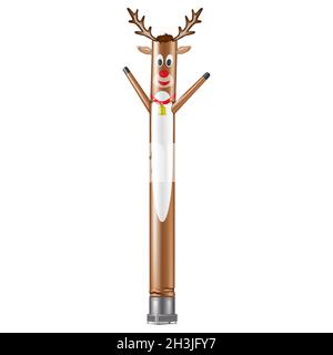 Inflatable dancing Christmas deer tube man isolated on white background, vector illustration. Air dancer for holiday design Stock Vector
