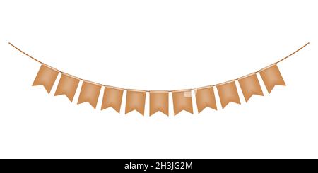 Brown festoon banner isolated on white background, vector illustration. Hanging color flag garland. Festival party bunting. Template for holiday Stock Vector