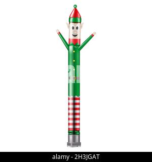 Inflatable dancing elf tube man isolated on white background, vector illustration. Air dancer for Christmas design Stock Vector