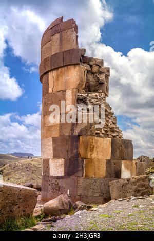 Sillustani - pre-Incan burial ground (tombs) on the shores of Lake Umayo near Puno, in Peru Stock Photo