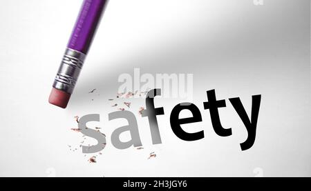 Eraser deleting the word Safety Stock Photo